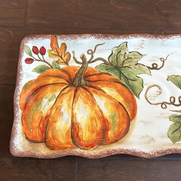 New Pumpkin Fall Leaves  Thanksgiving Serving Platter Ceramic New - Picture 2 of 3